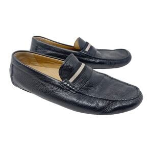 Bally Mens US 10 Black Wabler Calf Grained Leather Loafer Slip On Driving Shoe
